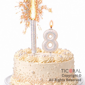 SET BENGALA Y VELA NUMERAL NUMERO 8 CON GIBRE BLANCO